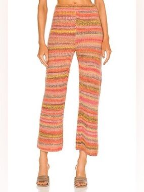 Something Navy Wide Leg Striped Knitted Pants In Pink Combo Size Small